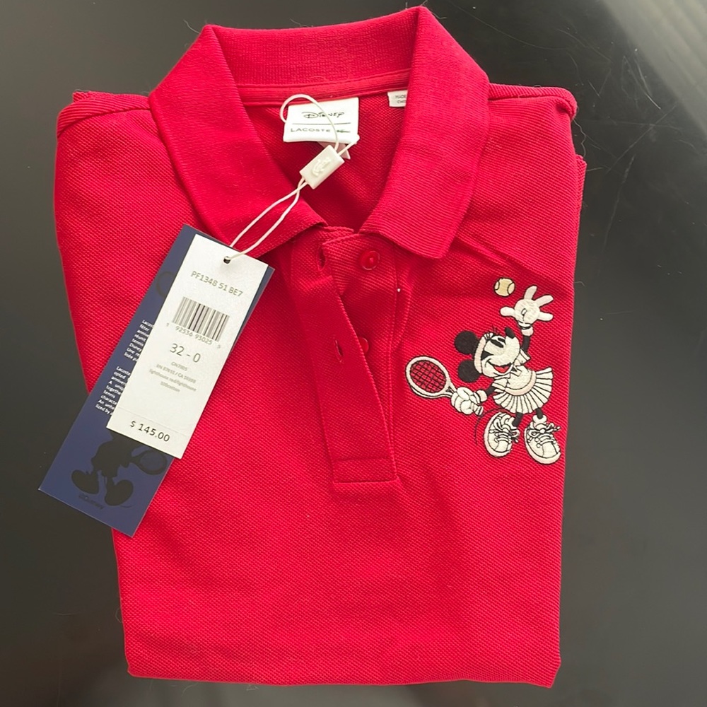 Woman’s red Lacoste, Minnie Mouse edition tennis polo size size 0